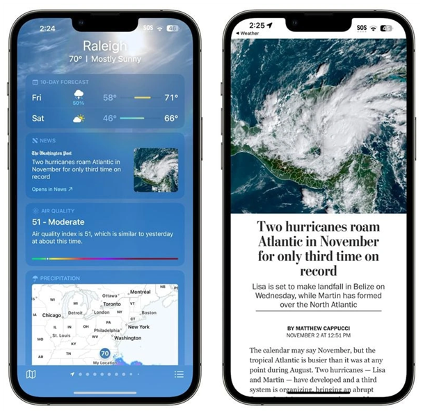 扶余苹果14维修分享iPhone 14手机如何看天气时顺带看新闻 