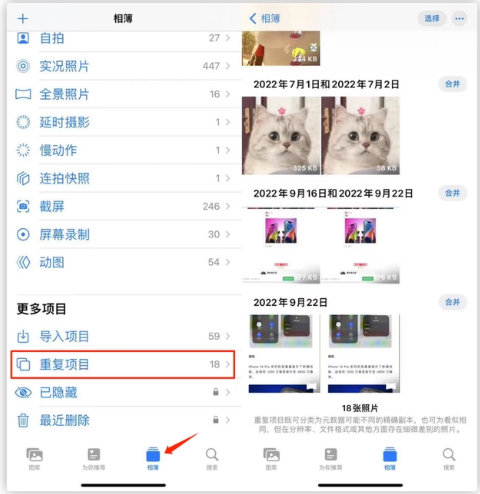 扶余苹果手机维修分享iOS 16 中相册重复项目功能使用方法 