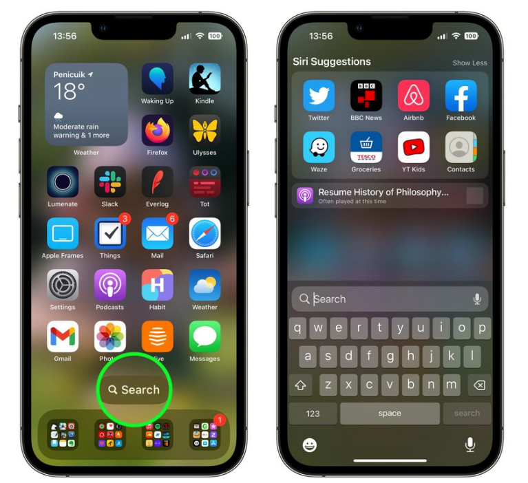 扶余苹果手机维修分享升级到 iOS 16 后，如何删除主屏幕上的搜索按钮 