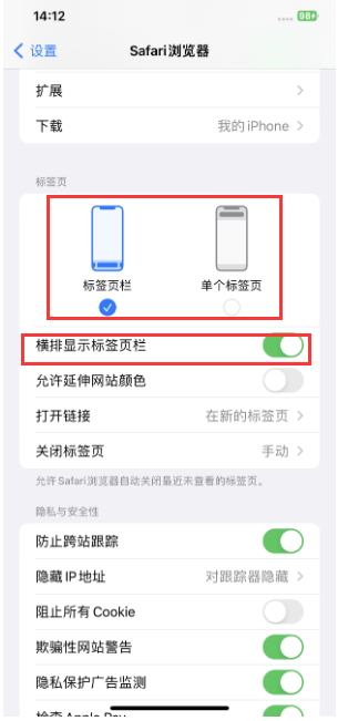 扶余苹果手机维修分享Safari浏览器如何切换标签栏位置 